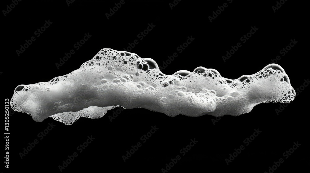 Poster abstract close-up of a white foam texture on a black background, demonstrating intricate bubble form
