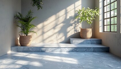Sunlit Room, Plants on Marble Steps