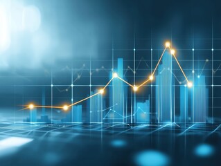 Data Mining and Insights, Digital financial graph with blue and orange lines representing data trends and metrics.