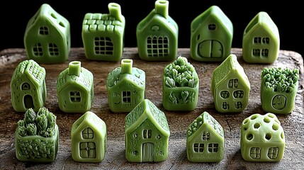 Green Village Tiny Houses on Rustic Wood