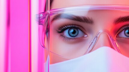 Cyberpunk Wellness Innovation Next-Gen Safety Eyewear in Luminescent Techno-Aesthetic - Futuristic Personal Protection for Digital Professionals