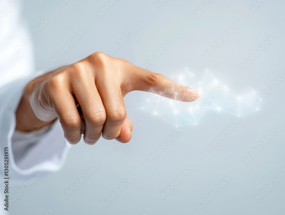 Poster Ethereal Tech Interaction Minimalist Hand Gesture Activating Cloud Computing - Next-Gen Digital Transformation and Innovative User Experience Design