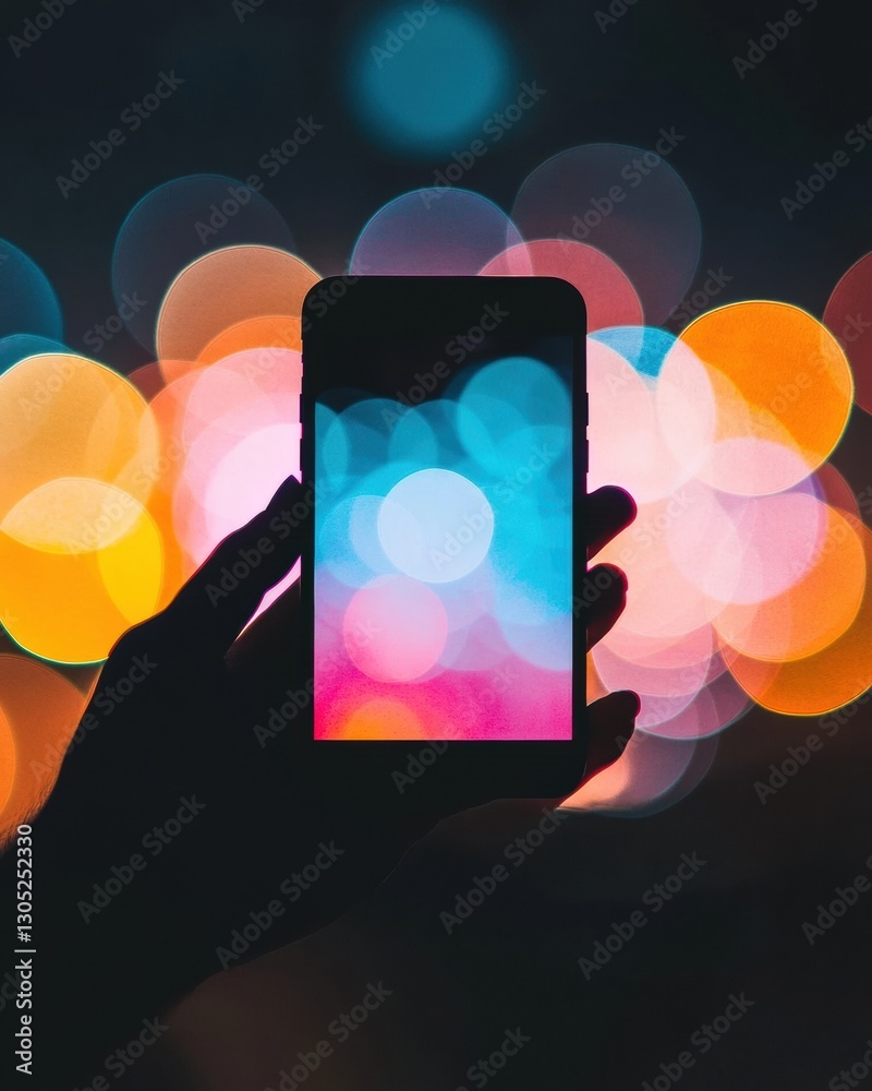Poster Digital Immersion Vibrant Smartphone Silhouette Revealing Luminous UI Design - Next-Gen Mobile Experience for Creative Tech Enthusiasts