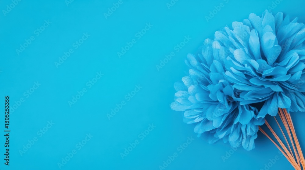 Poster minimalist azure bloom vibrant paper flower design on monochromatic background - contemporary creati