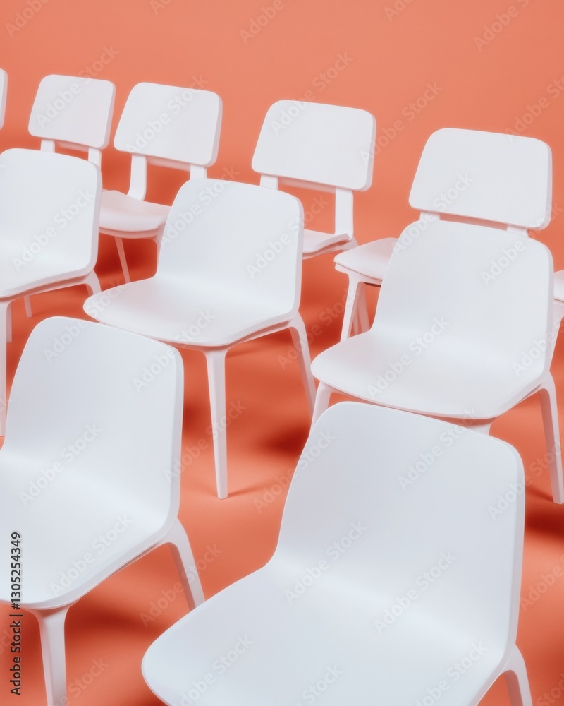 Poster minimalist design revolution sleek white ergonomic chairs reimagining workplace aesthetics with cutt