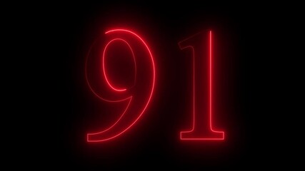 91 text animation by red color neon on black background.