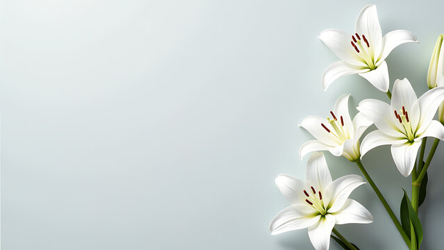 white lilies arranged light grey background provide simple elegant visual display textual