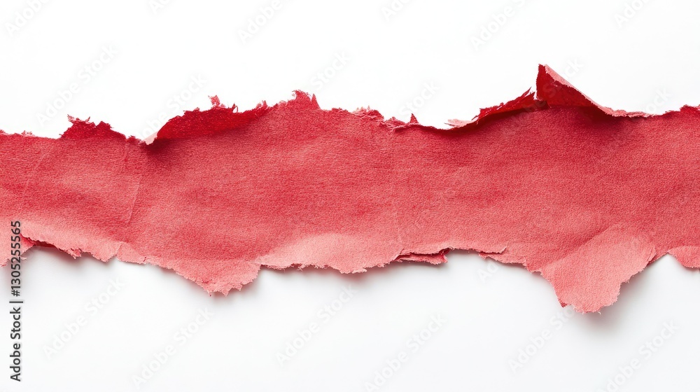 Poster red torn edge on white background, textured fabric strip with soft color variations, creative design