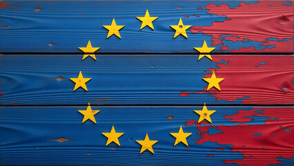 wooden european union flag carefully painted vibrant