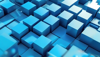 Obraz premium Dynamic blue block structures abstract visualization graphic design digital environment aerial view modern concept