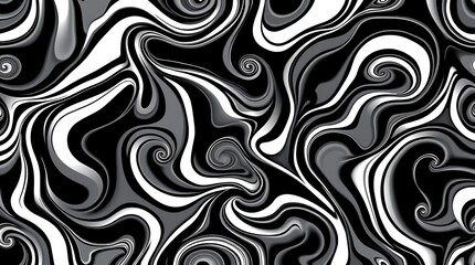 Swirling Monochrome: A mesmerizing abstract pattern of fluid, swirling lines and organic shapes in shades of black, grey and white, evokes a sense of motion and visual intrigue.