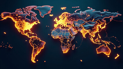 A world map with glowing lines connecting different countries, representing the flow of remittances across borders.