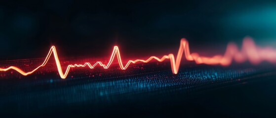 A vibrant red pulse waveform glides across a dark screen, representing life, vitality, and the intricate beauty of heartbeats.