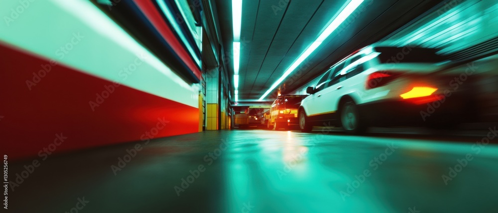 Poster hyper-dynamic urban mobility cinematic automotive motion blur in next-gen transportation corridor - 