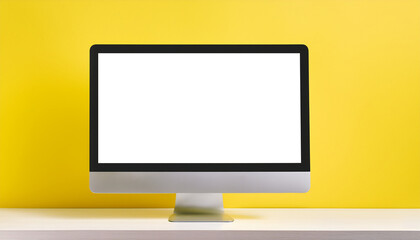 Modern computer monitor with blank display, yellow background. Versatile mock-up for digital project