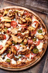 Gyros Pizza with jalapeno pepper and mozzarella cheese. Soft focus. Close up.