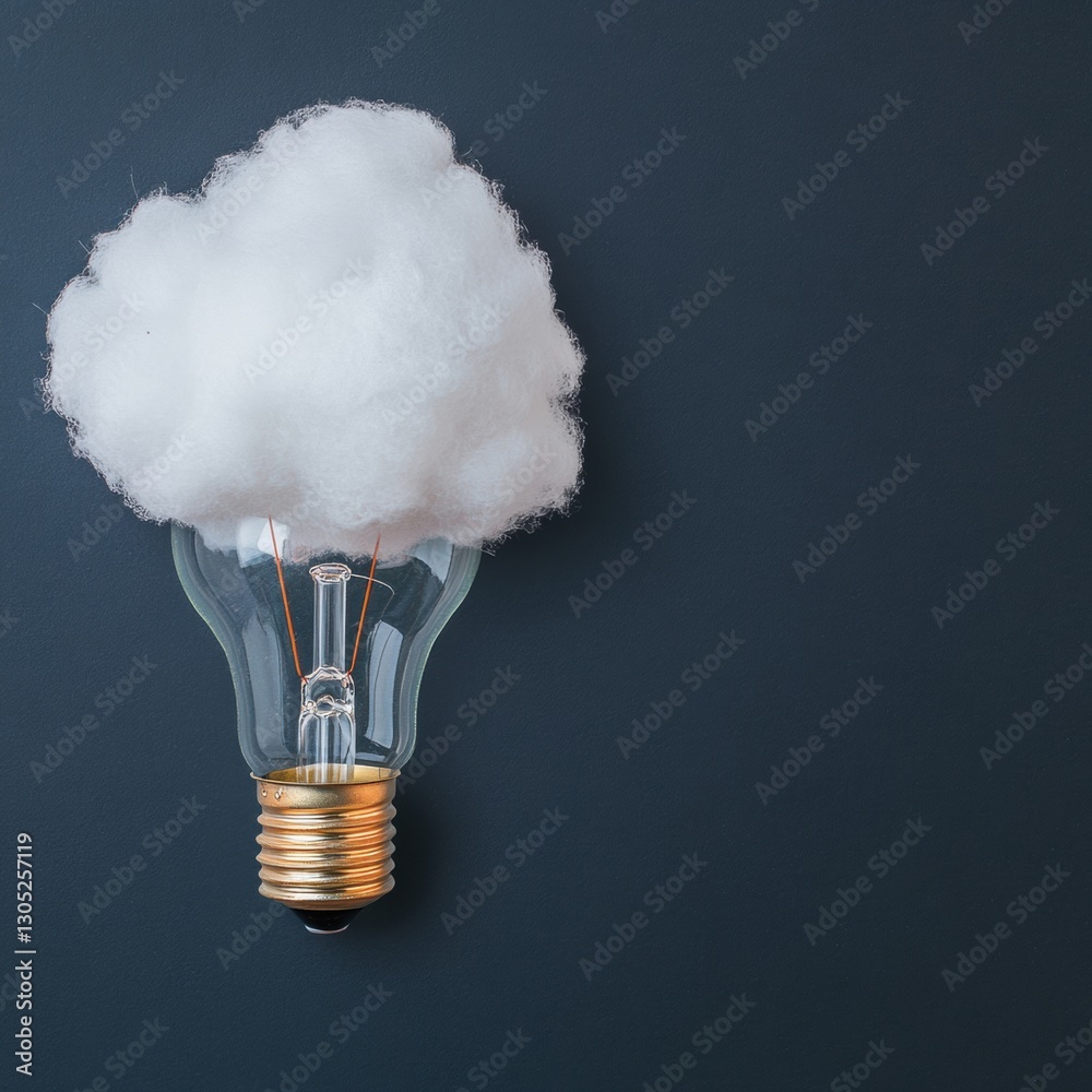 Poster minimalist creative cloud innovative conceptual design of lightbulb with ethereal cloud - breakthrou