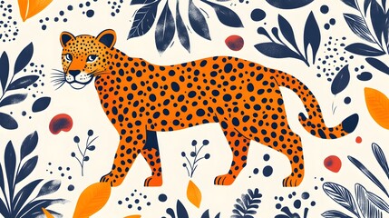 Naklejka premium Unique Leopard Quirky Doodle Pattern with Eclectic Shapes for Whimsical Cartoon Wallpaper Backgrounds