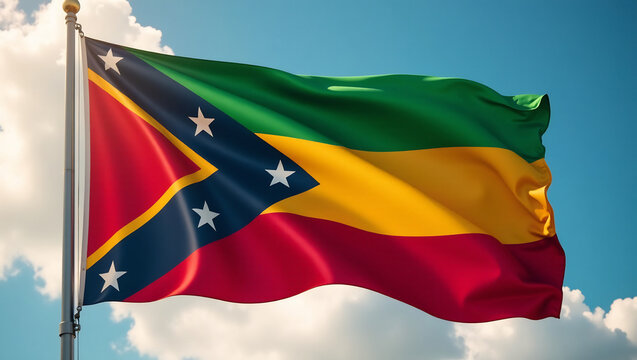 A stylized image of the Juneteenth flag, with its vibrant colors and symbolic design.