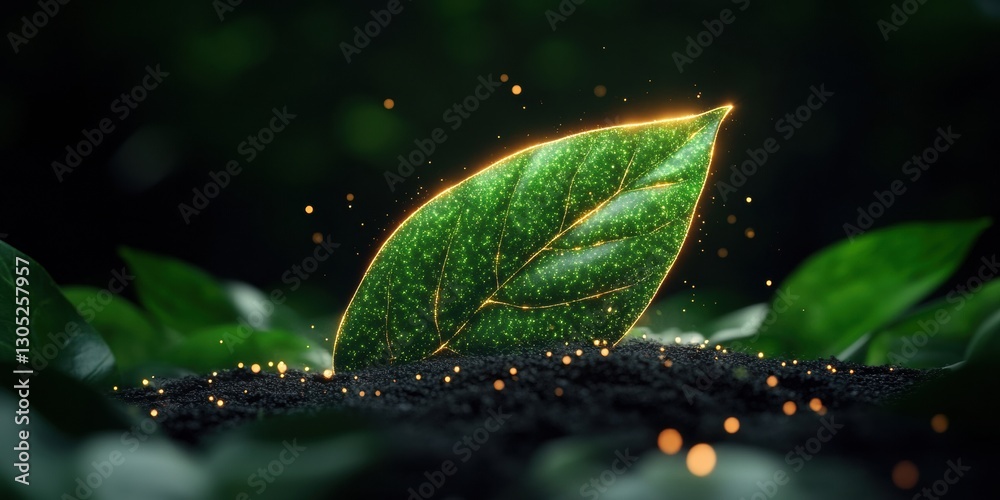Poster eco-futuristic digital leaf sustainable innovation meets cutting-edge technology - green tech visual