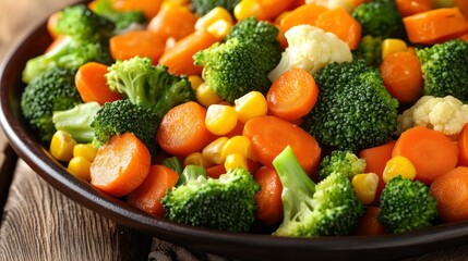 Mixed vegetables stir-fry on a dark plate