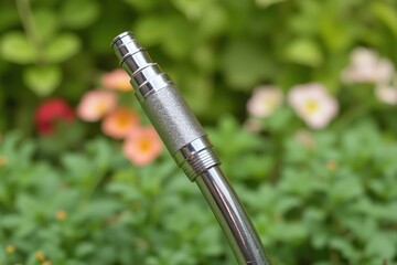 Naklejka premium A Close up of a Metal Pipe Sticking Out of a Flower Bed - Generative AI