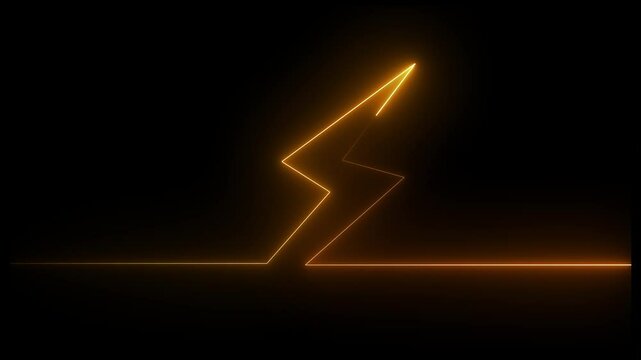   glowing battery charging icon animation on black background. Glowing neon thunderbolt sign on black background.