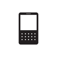 Smartphone vector icon for background graphic design. Modern black vector illustration of mobile gadget in flat style. Phone display with white screen isolated on white background. 