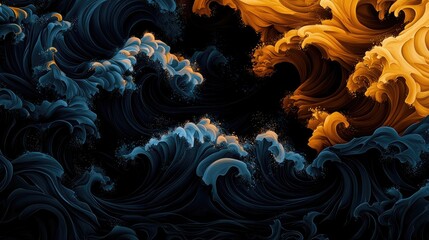 Obraz premium Abstract Waves in Shades of Blue and Gold Tones on Dark Background