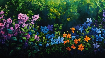 Colorful Floral Landscape with Vibrant Flowers and Greenery