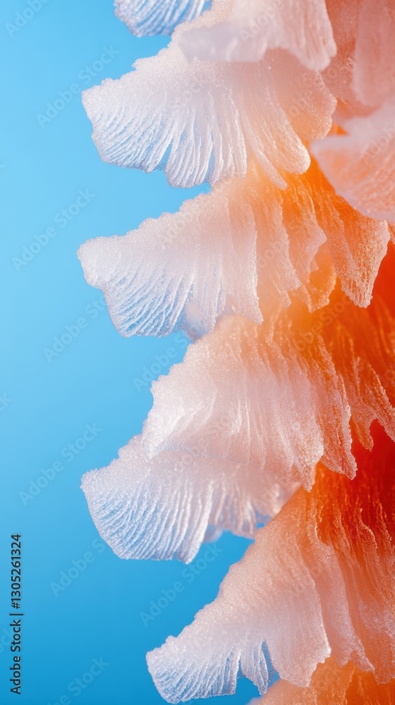Poster Ethereal Gradient Textures Organic Abstract Frost Patterns in Soft Blue and Coral - Innovative Digital Design and Minimalist Visual Branding Concept