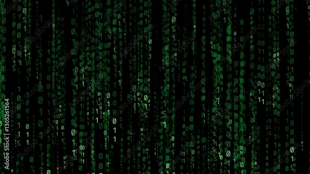 Poster Matrix neon green code cascading through the screen