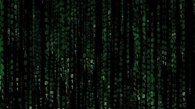 Matrix neon green code cascading through the screen