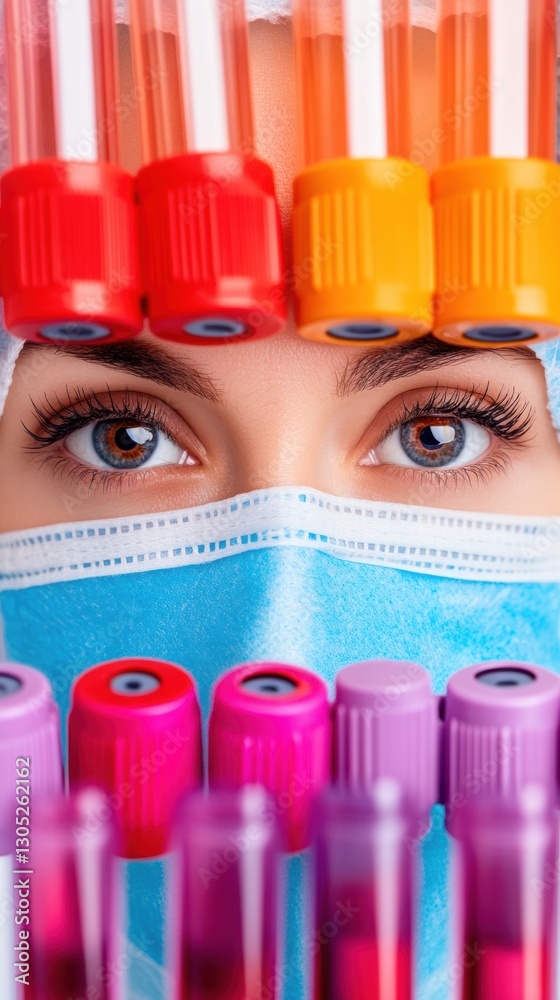 Poster precision lab innovation diverse color-coded research breakthrough with next-gen medical professiona