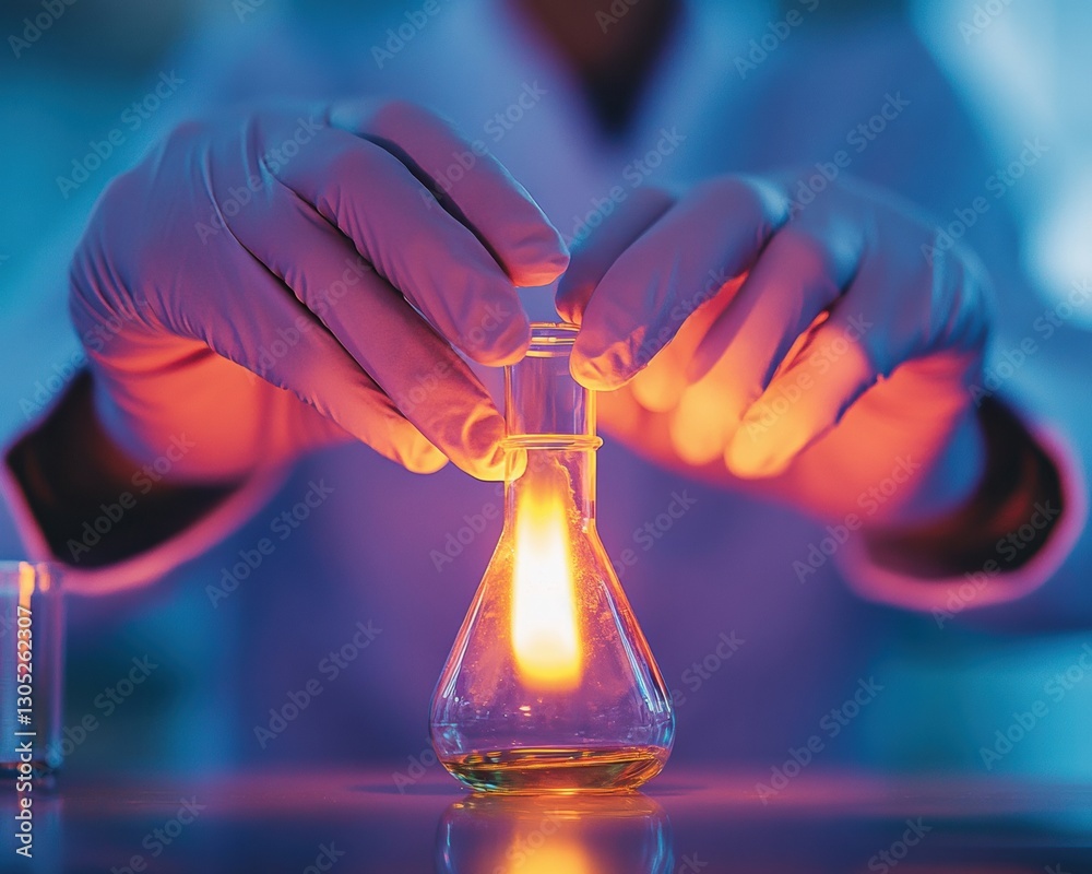 Poster neuro-immersive scientific innovation cutting-edge laboratory research with luminescent glassware an