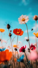 Obraz premium Vibrant Eco-Harmony Wild Meadow Biodiversity Showcase - Climate Resilience and Regenerative Landscape for Environmental Storytelling