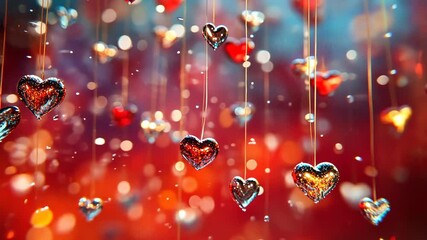 Colorful hanging hearts create a festive atmosphere during a celebration filled with love and joy