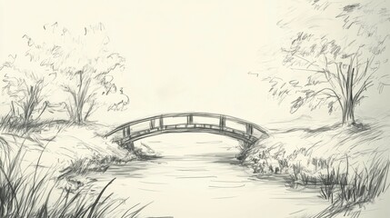 Fototapeta premium Serene Bridge Sketch: Countryside Calm.