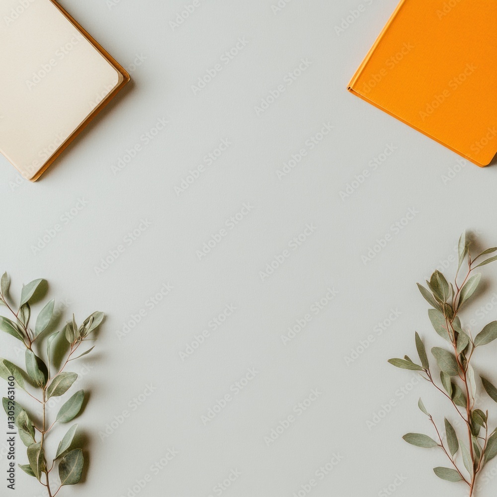 Poster minimalist workspace harmony soft botanical aesthetic meets clean design - wellness-driven productiv