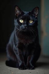 Obraz premium Hidden black cat, dark fur, barely visible, enigmatic , black background, unseen, black cat