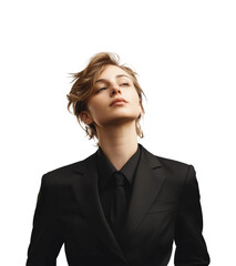 Empowering businesswoman portrait isolated on transparent background png