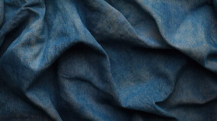 Close-Up Texture of Soft Blue Denim Fabric Creating Wavy Patterns in Natural Light for High-Quality Fashion and Textile Backgrounds or Designs