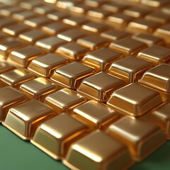 Gold Bars Arranged on Green Surface