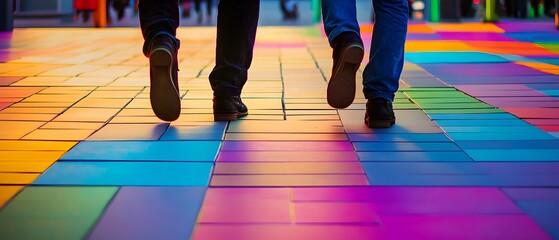 Fototapeta premium Vibrant Geometric Flooring Colorful Tile Patterns for Modern Interiors This image showcases a dynamic and eye catching floor design featuring a kaleidoscope of vivid