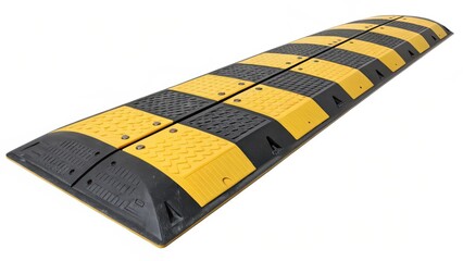 Speed Bump, Traffic Calmer, Rubber, Yellow, Black, Isolated, White Background
