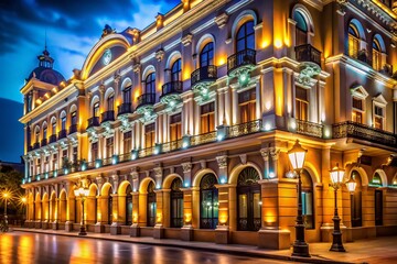 Fototapeta premium Elegant Architecture Night Photography: Warm Linen Backdrop