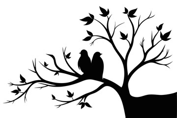 Silhouette Birds on Tree Branches - Minimalist Nature Vector Illustration