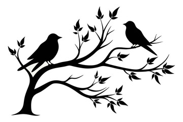 Silhouette Birds on Tree Branches - Minimalist Nature Vector Illustration