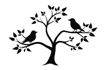 Silhouette Birds on Tree Branches - Minimalist Nature Vector Illustration