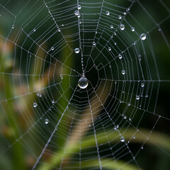 Naklejka premium Dew drop on spider web in Western Washington.